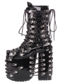 Black Gothic Punk Strappy Platform High Heel Mid-Calf Boots