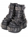 Black Gothic Skull Belt Buckle Studded Platform Ankle Boots
