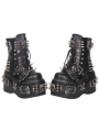 Black Gothic Skull Belt Buckle Studded Platform Ankle Boots