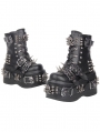 Black Gothic Skull Belt Buckle Studded Platform Ankle Boots