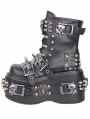 Black Gothic Skull Belt Buckle Studded Platform Ankle Boots