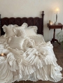 Ivory Ruffle Bow Ruched Victorian Comforter Set