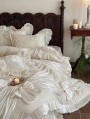 Ivory Ruffle Bow Ruched Victorian Comforter Set