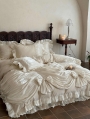 Ivory Ruffle Bow Ruched Victorian Comforter Set