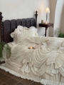 Ivory Ruffle Bow Ruched Victorian Comforter Set