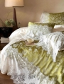 Green and White Embroidery Lace Vintage Comforter Set