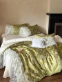 Green and White Embroidery Lace Vintage Comforter Set
