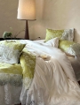 Green and White Embroidery Lace Vintage Comforter Set
