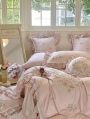 Pink Rose Frill Trim Rose Embroidery  Comforter Set