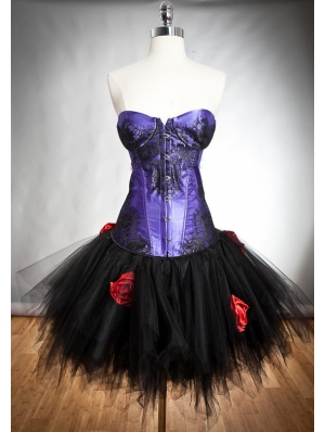 Purple and Black Gothic Burlesque Corset Short Party Dress