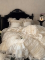 Ivory Vintage Romantic Embroidered Lace Applique Comforter Set