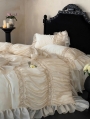 Ivory Vintage Romantic Embroidered Lace Applique Comforter Set