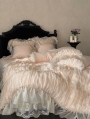 Pink Vintage Romantic Embroidered Lace Applique Comforter Set