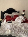 Red Vintage Romantic Embroidered Lace Applique Comforter Set