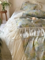 Green Oil Painting Print Romantic Frilly Comforter Set