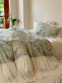 Green Oil Painting Print Romantic Frilly Comforter Set