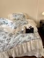 Blue Vintage Flower Castle Printed Ruffle Comforter Set