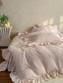 Pink Sweet Flower Embroidered Gauze Cotton Bedding Set