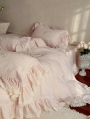 Pink Sweet Flower Embroidered Gauze Cotton Bedding Set