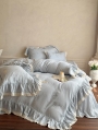 Blue Sweet Flower Embroidered Gauze Cotton Bedding Set