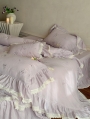 Purple Sweet Flower Embroidered Gauze Cotton Bedding Set