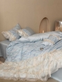 Blue Retro 3D Flower Tiered Ruffle Comforter Set
