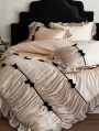 Coffee Retro Bow Pleated Ruffle Bedding Set