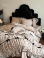 Coffee Retro Bow Pleated Ruffle Bedding Set