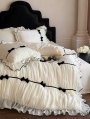 Ivory Retro Bow Pleated Ruffle Bedding Set