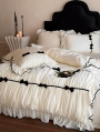 Ivory Retro Bow Pleated Ruffle Bedding Set