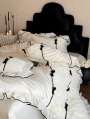 Ivory Retro Bow Pleated Ruffle Bedding Set