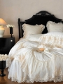 Ivory Embroidered Floral Lace Romantic Comforter Set