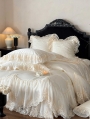Ivory Embroidered Floral Lace Romantic Comforter Set