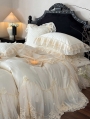 Ivory Embroidered Floral Lace Romantic Comforter Set