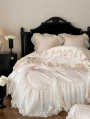 Pink Embroidered Floral Lace Romantic Comforter Set