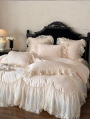 Pink Embroidered Floral Lace Romantic Comforter Set
