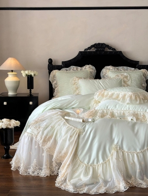 Green Embroidered Floral Lace Romantic Comforter Set