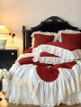 Red Embroidered Floral Lace Romantic Comforter Set