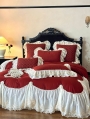 Red Embroidered Floral Lace Romantic Comforter Set