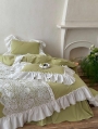 Green and White Vintage Lace Ruffle Trim Comforter Set