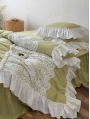 Green and White Vintage Lace Ruffle Trim Comforter Set
