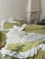 Green and White Vintage Lace Ruffle Trim Comforter Set
