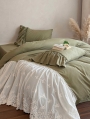 Green Vintage Floral Embroidered Lace Ruffle Bedding Set
