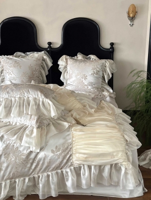 Blue and Gray Luxurious Jacquard Ruffled Comforter Set