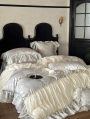Blue and Gray Luxurious Jacquard Ruffled Comforter Set