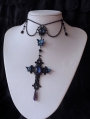 Dark Blue Gothic Butterfly Cross Pendant Necklace