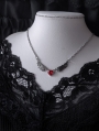 Silver Angel Wings Red Heart Crystal Pendant Necklace