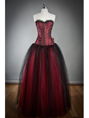 Wine Red Long Gothic Corset Prom Dress