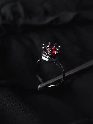 Dark Gothic Retro Red Crystal Crown Ring