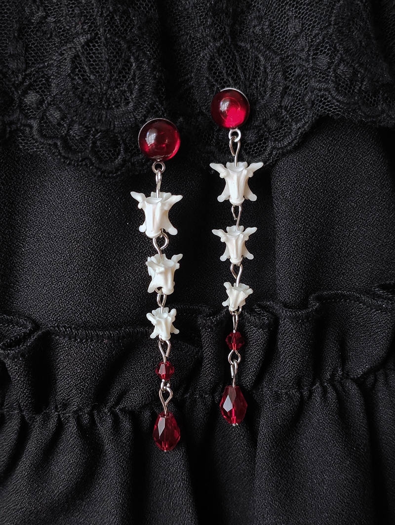 White Gothic Skeleton Blood Crystal Pendant Earrings